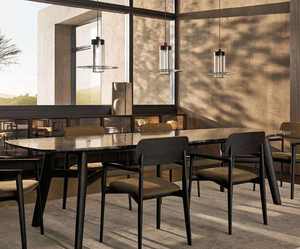 Ensemble de table à manger rectangulaire en bois massif, style minimaliste moderne, chaises de salle à manger contemporaines, hôtel, maison, villa, blanc or, personnalisable - Product Image 2