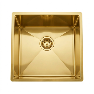 Évier de cuisine carré en laiton doré avec drain inférieur à rainure en X, vasque simple à encastrer sous plan, évier de préparation de bar en laiton brossé de luxe - Product Image 1