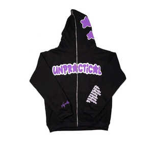 Hoodie zippé intégral pour homme, design OEM, en molleton bouclette, uni, avec impression en relief, délavé à l'acide, personnalisable, style décontracté - Product Image 1
