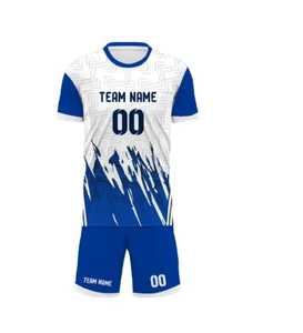 Conjunto de Uniforme de Fútbol Sublimado Personalizado Blanco y Azul con Nombre del Equipo 00, Uniforme de Poliéster que Absorbe la Humedad, Manga Corta Unisex para Adultos - Product Image 2