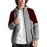 Sweat à capuche zippé color block pour homme, 280 GSM, polaire polyester-coton lavé, logo personnalisé, vêtements en gros