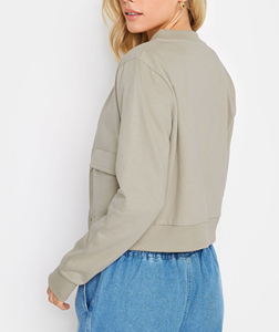 Chaqueta Bomber de Lana con Paneles y Cuello Alto, Manga Larga, para Mujer, Fabricación Personalizada OEM/ODM - Product Image 2