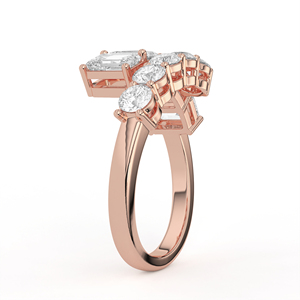 Élégante bague de fiançailles asymétrique en or blanc avec diamant taille émeraude de 2 carats, double rangée de pierres brillantes rondes, bijoux de mariée multi-pierres - Product Image 4