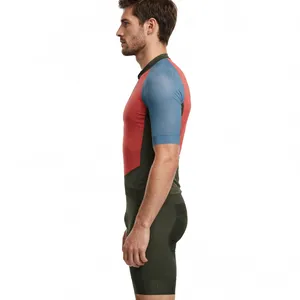 Traje de Ciclismo de Una Pieza para Hombre, con Bloques de Color, Manga Corta, Cierre Frontal, Transpirable, para Bicicleta de Carretera - Product Image 6
