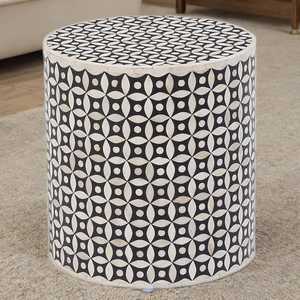 Belladec Modern Antique Geometric <b>Round</b> Bone Inlay <b>Console</b> <b>Table</b> Crescent International Design Living Room Home Furniture Delhi - Product Image 1
