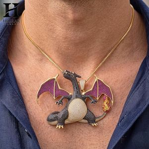 Collier Pendentif Dragon Ailé Noir Iced Out Style Hip Hop Personnalisé pour Hommes - Breloque Dragon Volant Anime - Product Image 2
