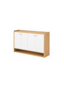 Armoire de rangement minimaliste en bois avec portes blanches et étagère ouverte pour salon, design gain de place - Product Image 2
