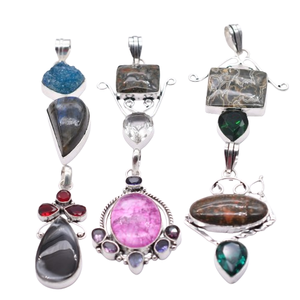 Colliers pendentifs en laiton avec pierres précieuses, faits à la main, sertissage clos, breloques ovales et en forme de cœur multicolores, style vintage chrétien 100 1000 - Product Image 5