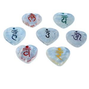 Cristal cuarzo ágata corazón conjunto Chakra estilo sánscrito grabado semiprecioso piedras preciosas artesanías Reiki Feng Shui curación en todo el mundo - Product Image 1