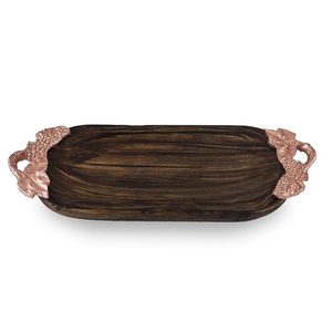 Fancy Serving Platter Dining Room <b>Kitchen</b> Decorative <b>Tray</b> Made Of Wood Oval Shape Small <b>Tray</b> With Designer Copper Handles - Product Image 1