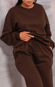 Ensemble de survêtement marron 2 pièces pour femme : sweat-shirt oversize et pantalon de jogging en molleton décontracté, tenue assortie pour la détente - Product Image 5