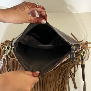 Factory Price 2026 Stylish Sling Hand Tooled Cowhide Leather Crossbody Fringe Bag Hair on Leather Shoulder Bag for Women's - Product Image 6
