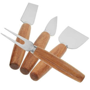 Ensemble de 3 outils à fromage en métal et bois, couteaux à fromage en acier inoxydable avec manches en bois et accents en laiton, ensemble de cuisine et de service - Product Image 2