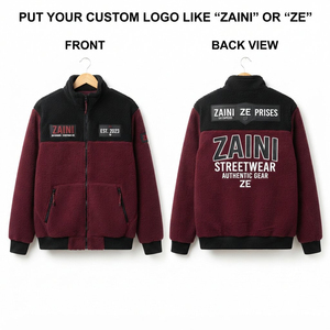 Premium Quality 240g Polyester Fleece Breathable Waterproof Quick Dry Unisex <b>Puller</b> Jacket Burgundy Black Sherpa Panels Jacket - Product Image 1