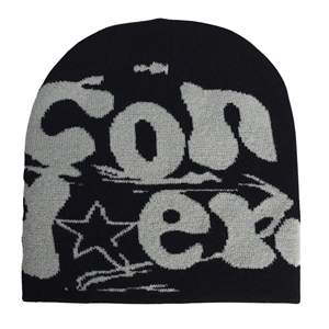 Gorro de punto de invierno con logotipo jacquard personalizado de bajo MOQ, bordado, acrílico/algodón, de secado rápido, sublimado, con diseño de calavera acanalada y lazos de puntos. - Product Image 6