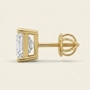 Boucles d'oreilles clous pour homme en or jaune 9K avec diamant de laboratoire taille princesse 0,29 carat, solitaire à 4 griffes, bijoux fins personnalisés en gros - Product Image 2