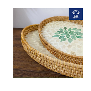 Bandeja de ratán ecológica con incrustaciones de concha pura, la más buscada, segura y limpia, ideal para organizar el escritorio y decorar la mesa, precio directo. - Product Image 1
