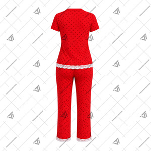 Vente en gros de Delta grec |   Sigma |   Ensemble de pyjama 2 pièces pour femme Theta Sorority, motif à pois, avec bordure en dentelle, ensemble de vêtements de nuit et de détente - Product Image 3
