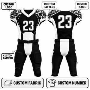 Ensemble Maillot et Short de Football Américain Personnalisé Sublimé pour Homme – Col en V, Anti-Transpiration, Ajusté, Sans Manches, Noir et Blanc - Product Image 1