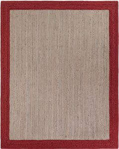 Tapis d'intérieur en jute tressé rouge et gris naturel, décoration rustique pour la maison de style farmhouse - Product Image 2