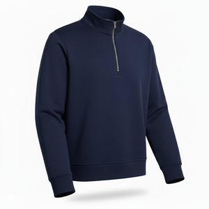 Pull en molleton d'hiver pour homme, demi-zip, tricoté, écologique, avec col montant et poche, couleur unie, service OEM - Product Image 5