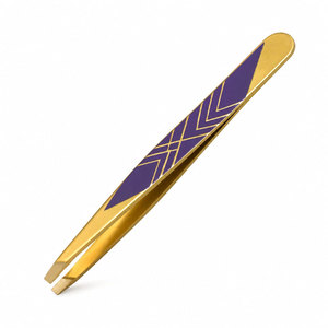 Pinzas de Cejas de Lujo Chapadas en Oro, Punta Puntiaguda, Herramienta de Precisión para el Cuidado de las Cejas, Diseño Duradero, Patrón Morado - Product Image 2