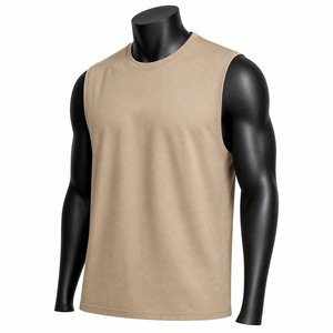 Débardeur violet sans manches pour homme avec imprimé palmier, col rond, décontracté, respirant, en coton tricoté, pour l'entraînement - Product Image 1