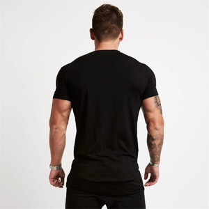 Camiseta de Manga Corta para Hombre, Corte Ajustado, Cuello Redondo, Color Sólido, Algodón Jersey, Transpirable, para Gimnasio y Entrenamiento - Product Image 2