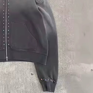 Streetwear Tracksuit Hooded Zipper Full Sleeve Solid Color Rhinestone Detail Loose Fit Sweatshirt and <b>Sweatpants</b> <b>Set</b> Autumn Wear - Product Image 5
