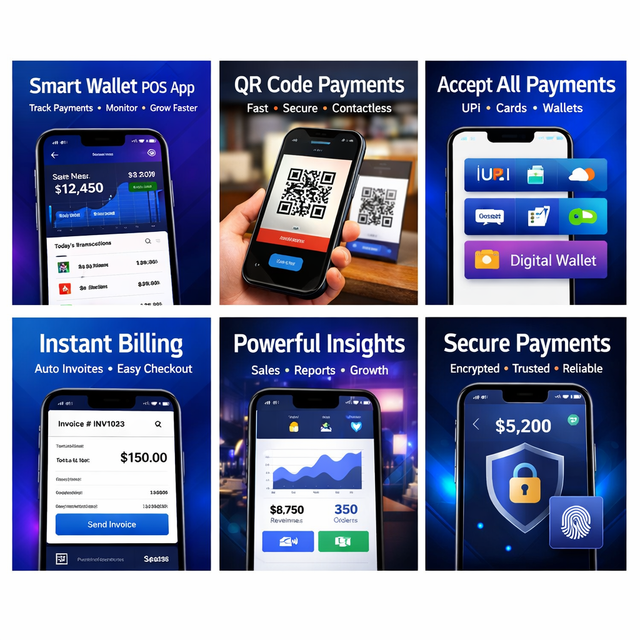 Smart Wallet Payment POS Mobile App with Contactless Payments Split Billing Secure Transactions and Financial Reporting
