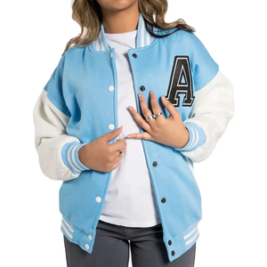 Chaquetas Varsity Personalizadas 100% Lana para Mujer, Paneles de Cuero en las Mangas, Estilo Letterman, Puños Acanalados, Botones a Presión, Chaquetas Casuales - Product Image 6