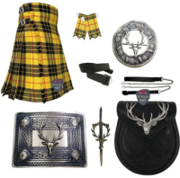 Ensemble kilt 8 pièces en laine acrylique Stag Deer Highland, fait main, kilt uni de 8 yards, sporran tête de cerf, chaussettes assorties (Durable)