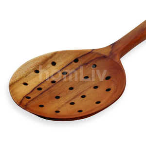 OEM Natural Eco Friendly Siera Teak Wood Skimmer Slotted Spoon Sustainable Food Safe No <b>Paint</b> Halal Customized Turner - Product Image 4