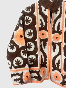Veste en polaire à col mandarin brodée à la main avec des motifs floraux, manches longues, longueur normale, taille plus, vêtements d'automne pour femmes adultes - Product Image 4