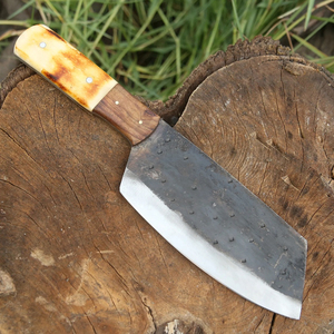 Couteau de chef Burraq OEM fait main en acier au carbone de qualité industrielle, multifonctionnel, motif goutte de pluie, avec étui en cuir et manche en bois - Product Image 5