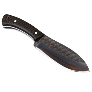 Cuchillo de caza y desollado de acero inoxidable de primera calidad con punta fija, mango de madera negra texturizada, hoja personalizable OEM - Product Image 1