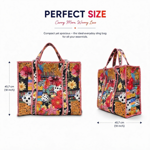 Handmade Vintage Quilted Cotton Tote <b>Bag</b> Embroidery Chains Waterproof Zipper <b>Drawstring</b> <b>Large</b> Women's Cartoon Patchwork Shoulder - Product Image 4