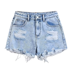 Shorts en jean déchirés pour femmes, de haute qualité, respirants, en coton, décontractés, pour l'été, style streetwear, logo personnalisé - Product Image 1