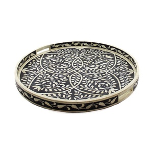 Elegant MDF Wood Resin Inlay <b>Single</b> Tier Storage Trays Handmade Luxury Dining Tableware Desk Living Room Use <b>Bedding</b> Sustainable - Product Image 1