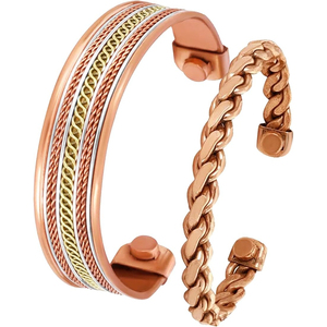 Bracelet magnétique unisexe torsadé tricolore en câble, en métaux mélangés Panchdhatu, bracelet tressé en corde pour thérapie énergétique, vente en gros - Product Image 6
