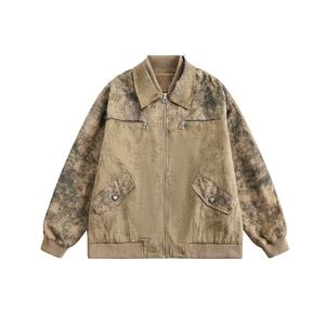 Dip Dye Fleece Bomber <b>Jacket</b> Unisex Casual Stand Collar Regular Sleeve Knitted Cotton Bamboo Fiber Autumn Loose Fit Pullover - Product Image 2