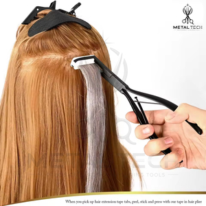 Pince à presser pour extensions de cheveux, double pack, cadre en métal argent satiné et noir mat, mâchoires en silicone blanc, outil de pose de bandes adhésives - Product Image 5