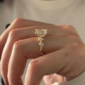 Cluster 3.01 CT Emerald Cut Diamond <b>Tree</b> <b>Branch</b> Band Ring Lab Grown 14K Solid Gold Wedding Engagement Gift For Partner - Product Image 5
