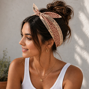Craftjaipur Boho Style 100% Cotton Hand Block Printed <b>Square</b> Bandana Head <b>Scarf</b> 21x21 for Unisex Made in Rajasthan - Product Image 1