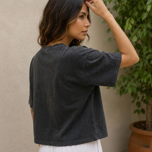 T-shirts d'été pour femmes en coton biologique, coupe classique, décontractés, à manches courtes, col rond, épaules tombantes, respirants, imprimés, vente en gros - Product Image 2