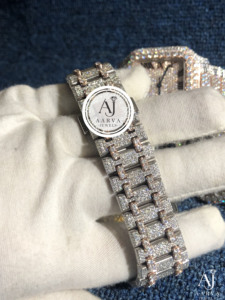 Montre mécanique en acier inoxydable avec incrustation de diamants, ton or rose, lunette en cristal, style bijoux de luxe, analogique, bracelet de 20 mm - Product Image 6
