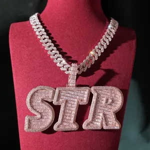 Mens 925 <b>Silver</b> Moissanite Letter Pendant Iced Pave Custom <b>Initial</b> <b>Necklace</b> Luxury Hip Hop Jewelry Gift - Product Image 4