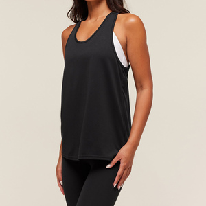 Women Solid Color Scoop Neck Tank <b>Top</b> Quick Dry Knitted Sporty Fitness Wear Regular Length <b>Black</b> <b>Vest</b> - Product Image 2