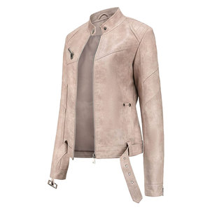 Women Fashion <b>Biker</b> Leather <b>Jacket</b> Genuine Leather Motorcycle Coat Premium Custom Logo OEM Wholesale Manufacturer - Product Image 3
