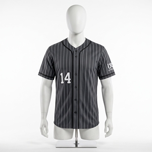 Camiseta de Béisbol Personalizada con Rayas de Carbón, Cierre de Botones, Nombre y Número del Jugador Bordados, Camiseta de Softbol para Hombre, Manga Corta, 280g - Product Image 2
